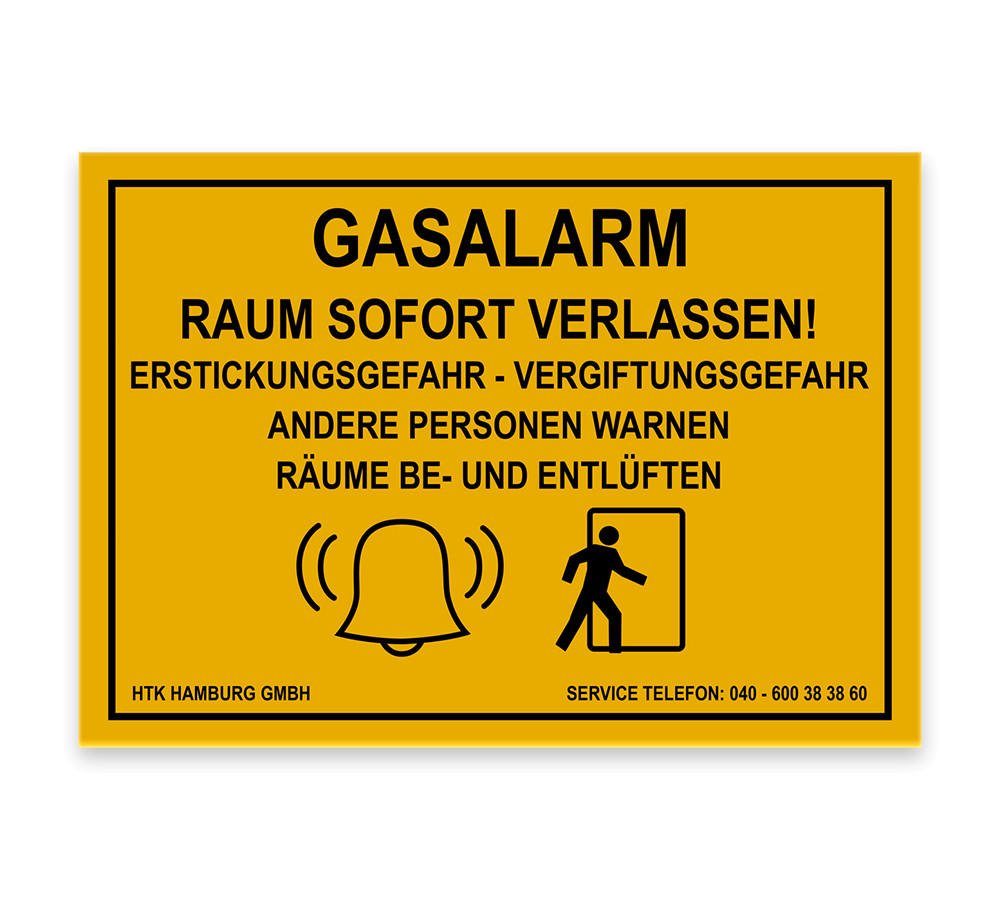 Hinweisschild "Gasalarm" | HTK Hamburg